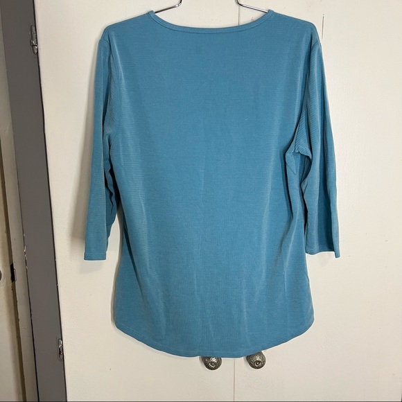 Segments Blue Long Sleeve Tencel Blend V Neck Pullover Ribbed Top Size Medium - Picture 4 of 5